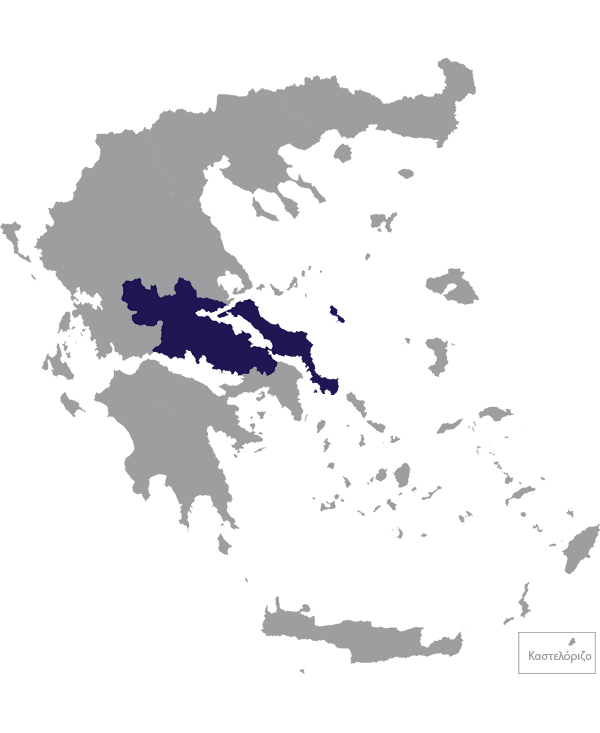 Landkaart Griekenland grijs met periferie Centraal-Griekenland donkerblauw op transparante achtergrond - 600 * 733 pixels